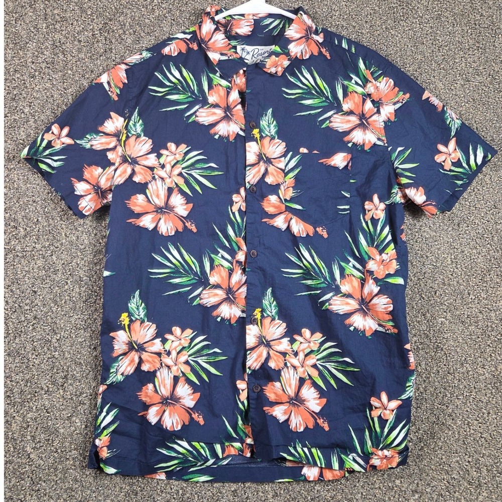 Aeropostale‎ Hawaiian Shirt Mens M Navy Blue Floral Tropical Resort Shirt